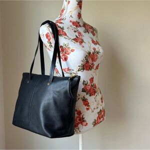 J. Crew Leather Devon Zip Top Tote Black